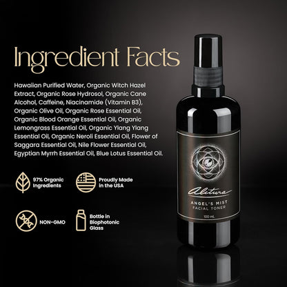 Alitura Angel's Mist Facial Toner – Hydrating & Revitalizing Face Spray with 97% Organic Ingredients – Refreshes, Tightens & Balances for All Skin Types – 100ml