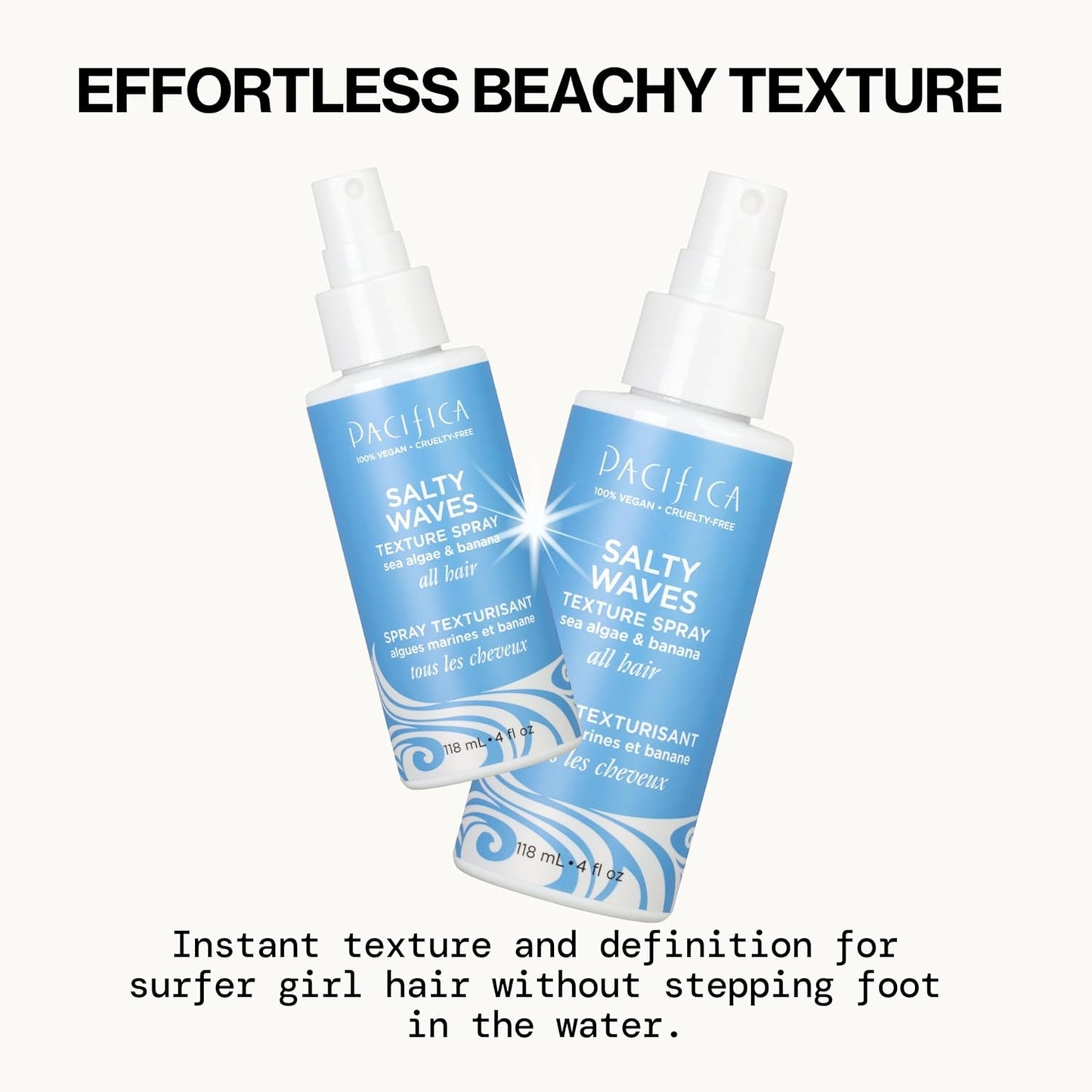 Pacifica Beauty, Salty Waves Texture Sea Salt Spray for Hair, Beachy Waves, Wavy Hair Products, Hydrating, Banana Scent, Curl Enhancing, Paraben Free, Sulfate Free, Vegan & Cruelty Free