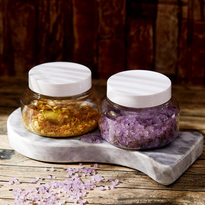 Tessco 24 Pack Plastic Jars with Lids Labels Empty Clear Plastic Jars Round Refillable Cosmetic Containers Body Butter Containers Bulk Sugar Scrub Bottle for Make Up(8 oz,White)