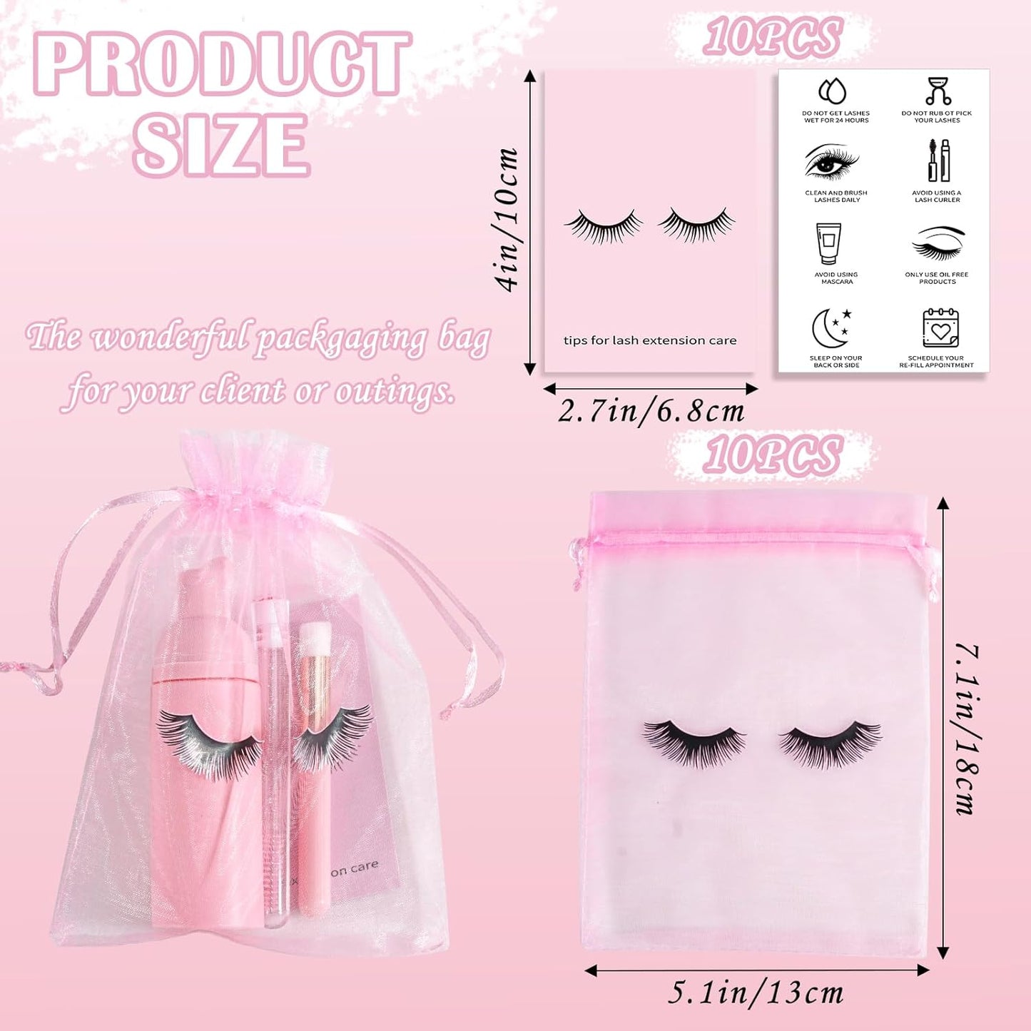50PCS Lash Shampoo Bottles Brushes Set, Empty Lash Shampoo Bottle, Lash Cleaning Brush, Eyelash Extension Tube Brush, Instructions Cards, Aftercare Bags for Lash Business Clients (50pcs in pink)