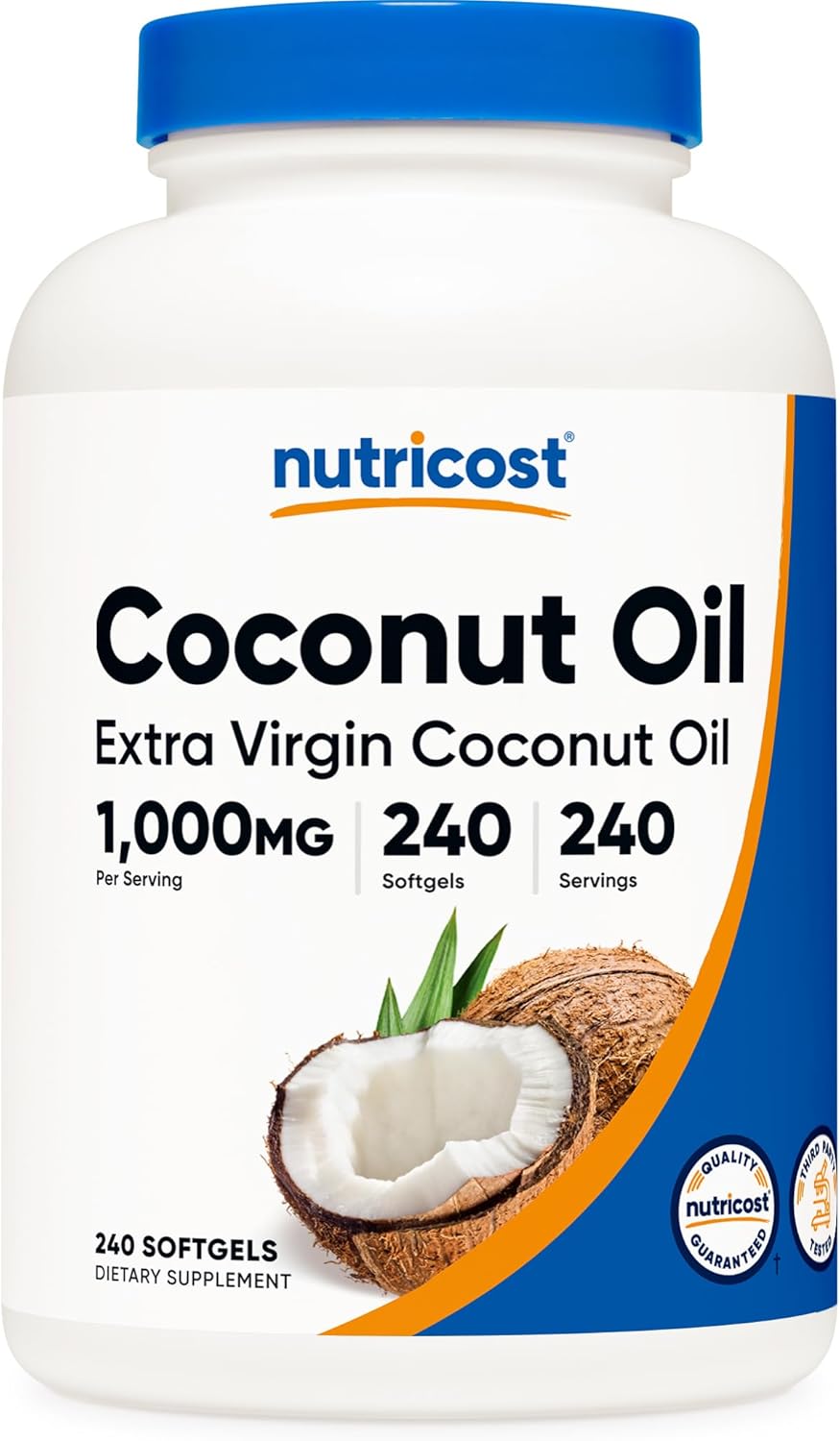 Nutricost Coconut Oil Softgels (1000mg) 240 Softgels - Extra Virgin Coconut Oil - Gluten Free and Non-GMO