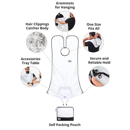 Beard King Beard Bib Apron - Shaving Set for Dad - As Seen on Shark Tank - Men's Hair Catcher for Shaving - Grooming Accessories - Packing Pouch, White