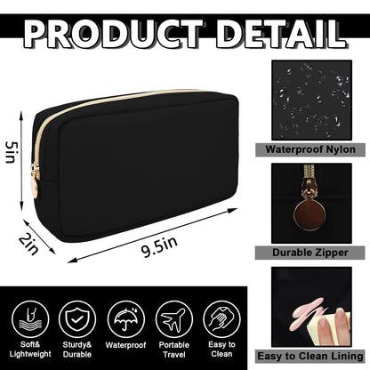 Waterproof Small Makeup Pouch for Purse,Nylon Travel Toiletry Storage Pouch Cute Preppy Cosmetic Bag for Women Girl,Waterproof Makeup Organizer Skincare Bag Purse with Zipper(Small-Black)
