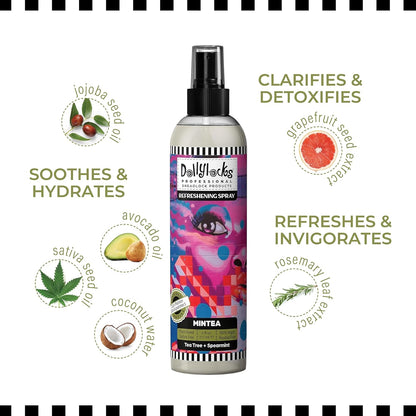 Dollylocks Refreshening Spray – Residue-Free Dreadlock & Loc Moisturizer Spray, Plant Based Deodorizer & Conditioner for Dreads, Vegan & pH-Balanced (Mintea Scent, 8oz)