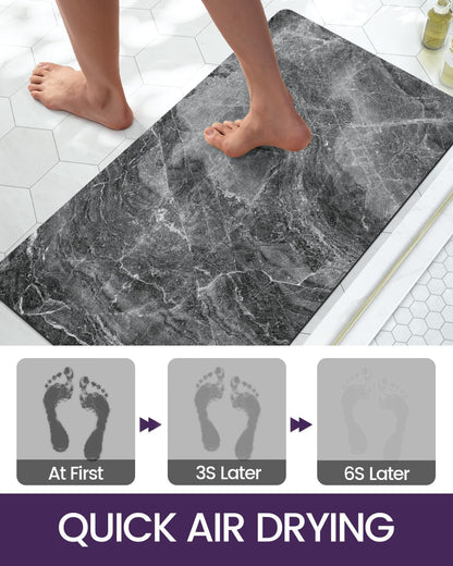 DEXI Bath Mat 16x24, Non Slip Quick Dry Rugs, Super Absorbent Ultra Thin Marble Bathmat, Washable Rubber Mats for Shower Floor, in Front of Bathtub, Sink, Bathroom Accessories Decor, Dark Grey