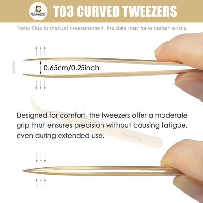 SEEEDEW Tweezer Eyelash Extensions - 1 Pcs Stainless Steel Curved Pointy Precision Tweezer for Lash Tech, Lash Artist Beginner (Golden)