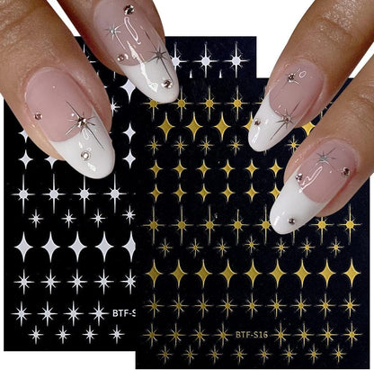 12 Sheets Star Nail Art Stickers 3D Self Adhesive Gold White Black Star Design Nail Art Decal Accessories for Women Acrylic Manicure DIY Decoration