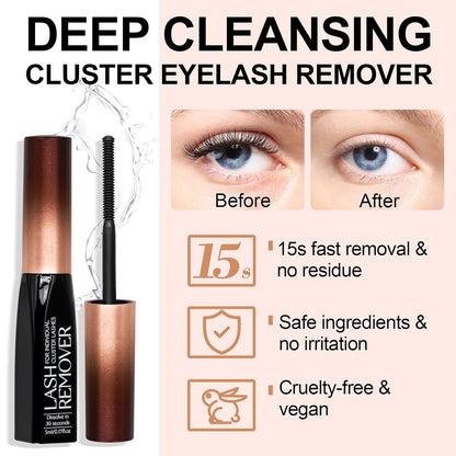Deep Cleansing Cluster Lash Remover, Eyelash Glue Remover for Individual False Lashes, 15s Fast Removal, Safe Ingredients, Cruelty-Free, 0.17 fl oz