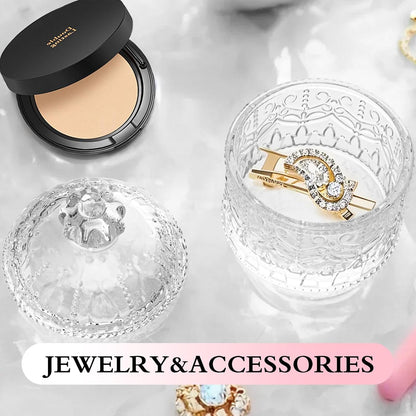 2 Pcs Large Body Powder Puff and Container Powder Container with Puff, Dusting Powder Puff Crystal Case, Body Powder for Women Soft Washable Reusable Velour Face Body Glitter Wet Dry Makeup(Crown)