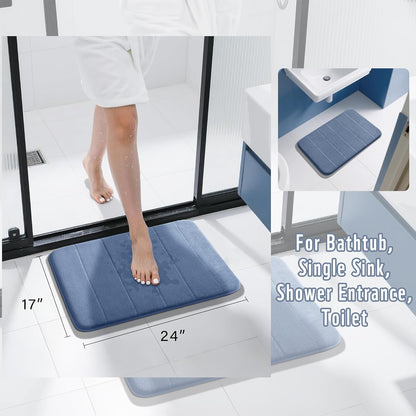 Yimobra Memory Foam Bath Mat, Super Soft Absorbent Bathroom Rug Non Slip 24x17 Inch, Quick Dry, Machine Washable Floor Carpet for Tub Shower, Home Decor Accessories, Denim Blue