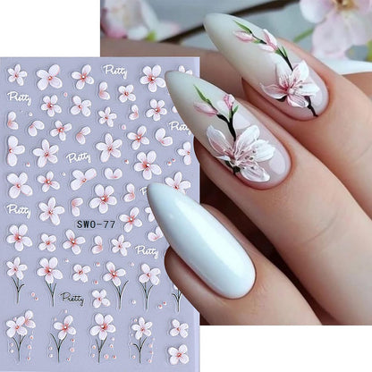 6Sheets Flower Nail Art Stickers 5D Self-Adhesive Nail Sticker Rose Daisy Nail Decals Holographic Stereo Blossom Decal Decoration for Women Wreath Manicure Stickers DIY Nail Art Sticker Supplies