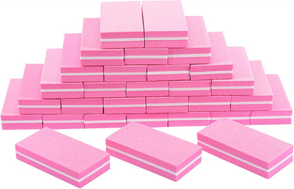 Buffer Block Nail File, 100/180 Grit Sponge Nail Buffers for Acrylic Nails, Mini Buffing Block Double Sided for Manicure Tools 30 Count - Pink