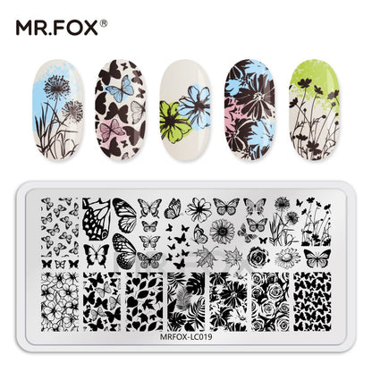 5PCS Nail Stamping Plates, Panda Teddy Bear Butterfly Coffee Pattern Stainless Steel Stencil, DIY Nail Art Template Tools