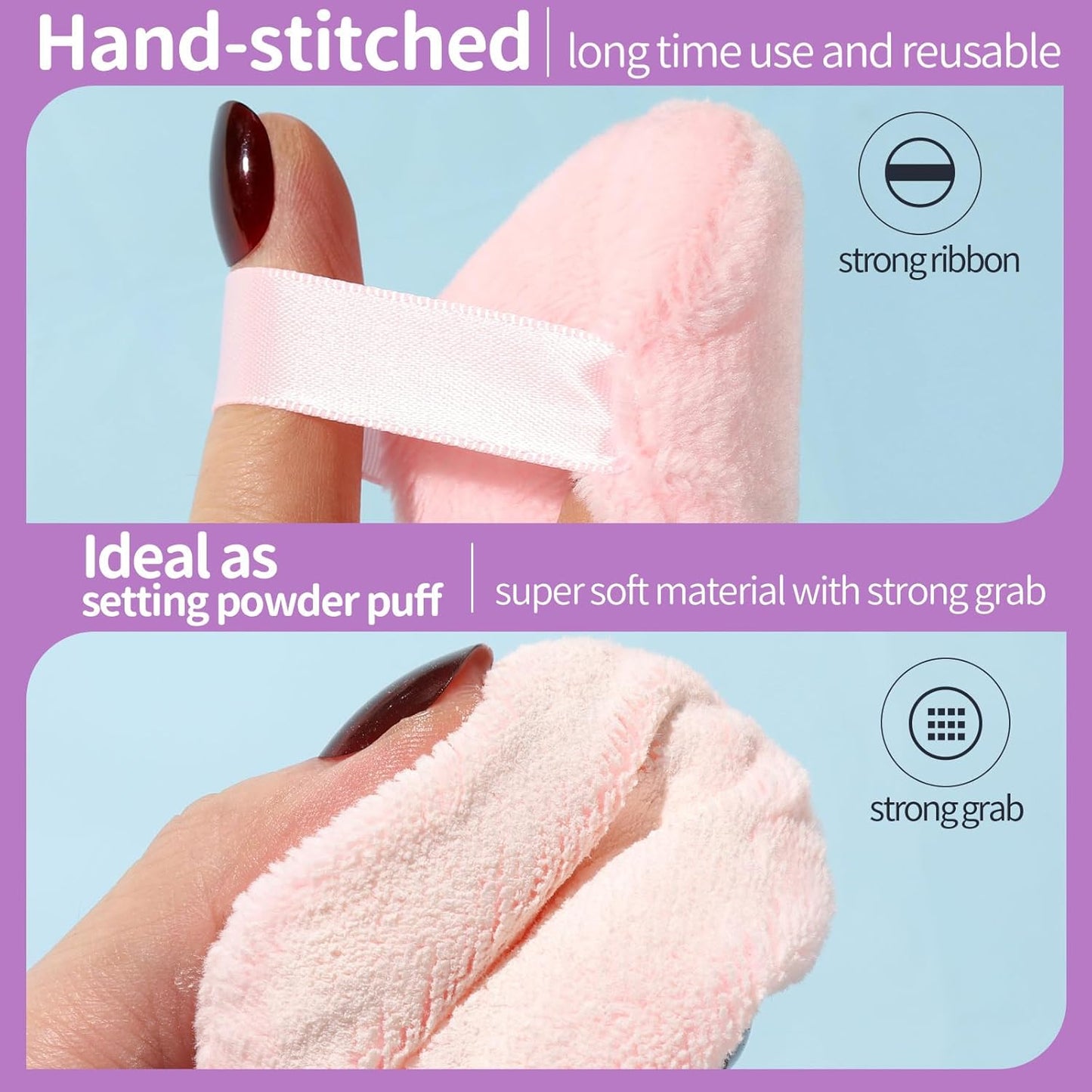 Teenitor 3Pcs Pink Powder Puff, 2.36 Inch Setting Puff for Face Powder, Soft Applicator for Loose Pressed Powder, Small Makeup Puff With 3 Cases