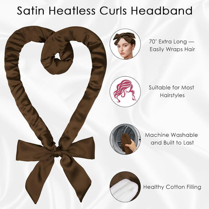 weiwei Satin Heatless Curlers Hair Curler, No Heat Curls Overnight Hair Curlers to Sleep In Overnight Curls Headband, 70" Hair Curlers No Heat, 9 Pcs Satin Heatless Curling Set for Women Long Hair