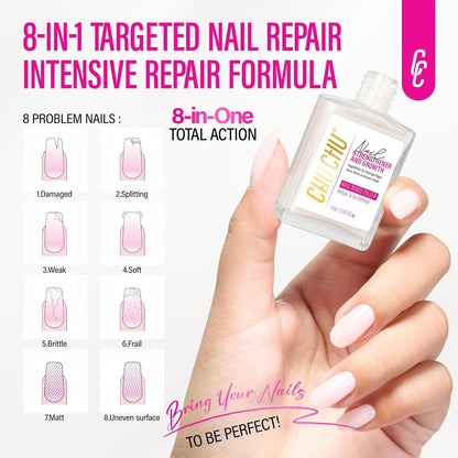 CHUCHU Nail Repair for Women: 15ML Milky White Nail Strengthener Hardener Extra Strong and Growth - Protein Ridge Filler Polish for Beginners Home Salon Gift