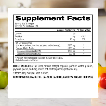 Webber Naturals Fish Oil 2850 mg, High Potency, 1800 mg Omega-3 per Serving, 240 Clear Enteric Softgels, No Fishy Aftertaste, Ultra-Purified, Supports Heart, Cognitive, and Joint Health