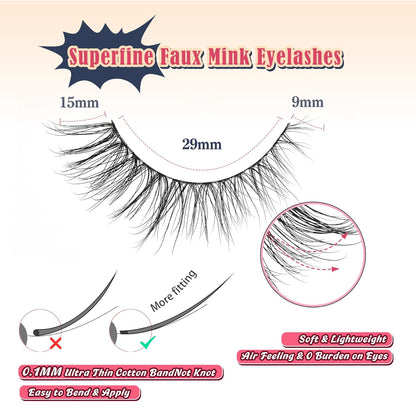 Natural Eyelashes Cat Eye Lashes Wispy Eyelash with 0.1MM Thin Band Strip Lash C Curl 7 Pair