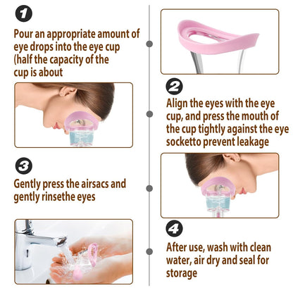 Eye Wash Kit, Transparent Eye Cups for Eye Wash Bath Kit Silicon Eyewash Kit Manual Air Pressure Eye Cleaning Cup Tool Effective Eye Flush Kit Portable Eye Care Device with Storage Container (Pink)