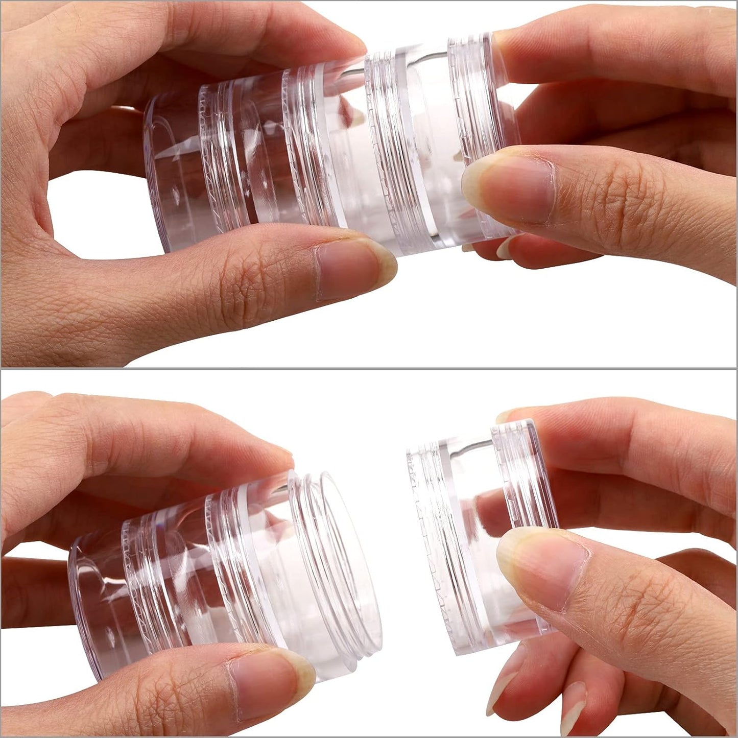 5 Set (20 Pieces) Stackable Cosmetic Containers with Screw Lids and Labels，10 Grams Clear Plastic Empty Jars Small Makeup Sample Containers for Beauty Products