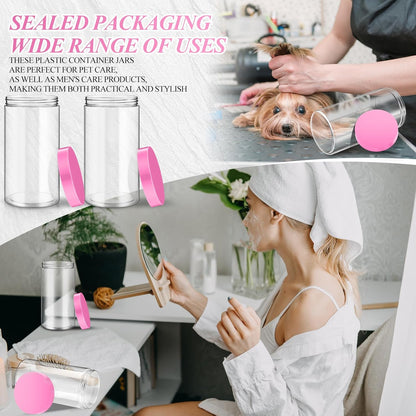 Patelai 4 Pieces Round Wide-mouth Leak Proof Plastic Container Jars with Lids for Travel Storage Makeup Beauty Products Face Creams Oils Salves Ointments DIY Making(32 Ounce,Pink)