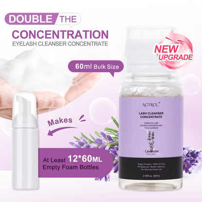Eyelash Cleanser Concentrate 60ml Lavender Professional Lash Shampoo Foaming Cleanser DIY Wash for Extensions Lashes with Salon Home Care-Makes 12 Bottles
