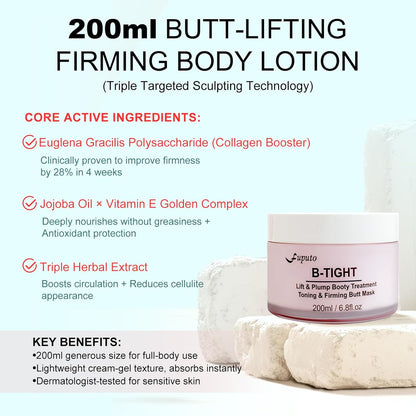 B-TIGHT Body Cream, 200ml Leave-On Booty Enhancing Mask, Firming & Moisturizing Cream, Leave-On Cellulite Mask - Improves Skin Tightness in Buttock Area, Lift sagging skin - 6.76 oz