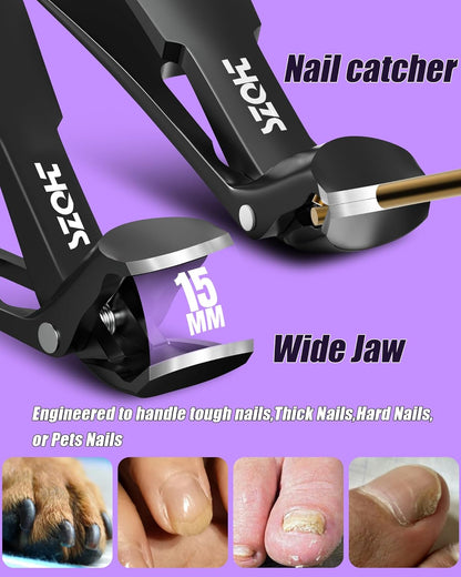 2025 Upgrade Angled Head Nail Clippers for Men, SZQHT Toenail Clippers for Seniors Thick Toenails, Large Toe nail Clippers with Catcher, Extra Wide Handle, Sharp Heavy Duty Stainless Steel Nail Cutter