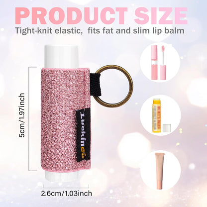 Lip Balm Keychain - Shinny Chapstick & Lipstick Holder - Tight Elastic Holder for Fat & Slim Lip Balms