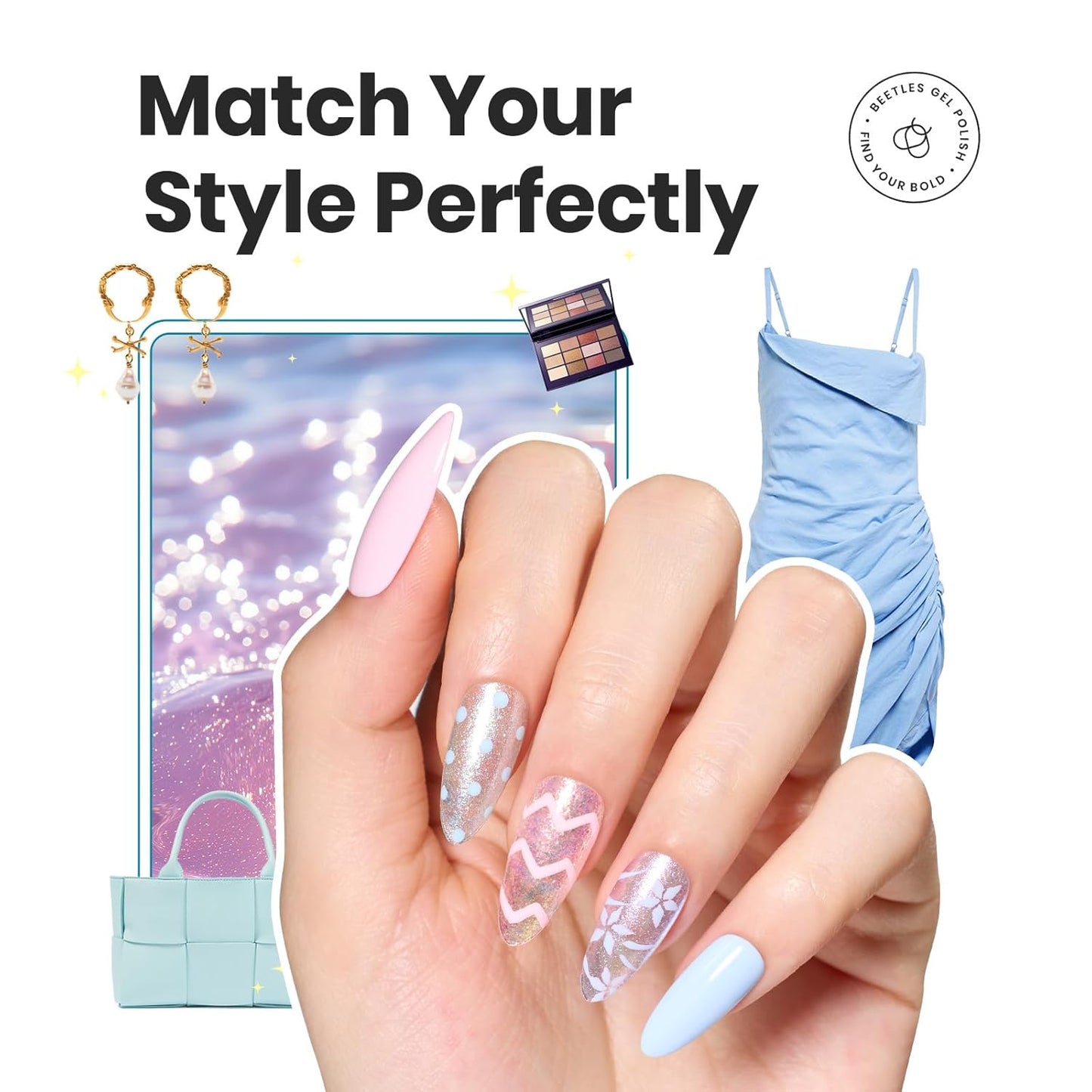 Beetles Chameleon Nail Polish Set, 6 Colors Dreamy Pastel Quick Dry Nail Polish,Glitter Colors Fingernail Polish DIY Nail Lacquer Nail Art Kit Home Gift for Women Girl