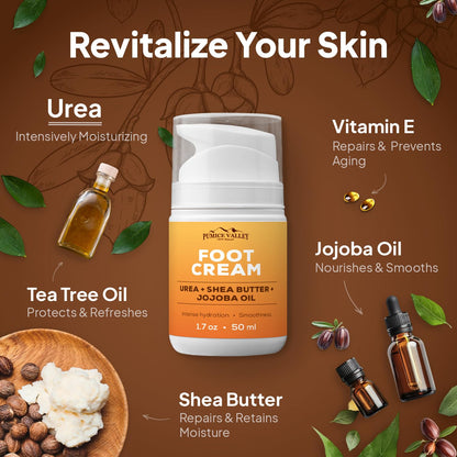 Pumice Valley Foot Cream for Dry Cracked Feet and Heels - Natural Moisturizer, Corn, Calluses Treatment - Skin, Body Lotion, Urea, Shea Butter, Jojoba Oil, Vitamin E 1.7 Oz