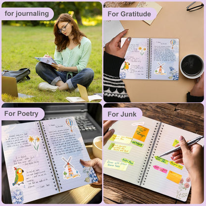 SIIXU Floral Spiral Notebook - A5 College Ruled Journal with 160 Colorful Pages for Poetry, Work Notes & Daily Writing, Blue, Hardcover