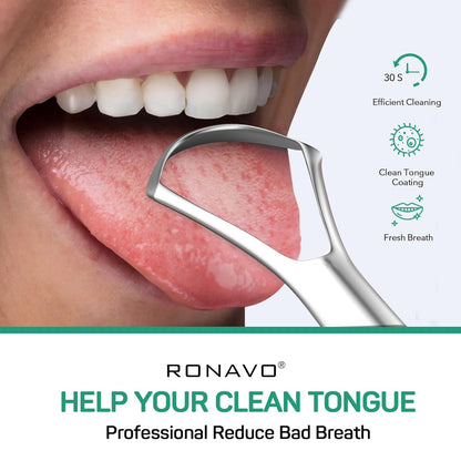 RONAVO Tongue Scraper Cleaner for Adults and Kids, Oral Hygiene, Oral Health, Improve Taste, No Smell, No Rust, 2 Colors (4 Pack)