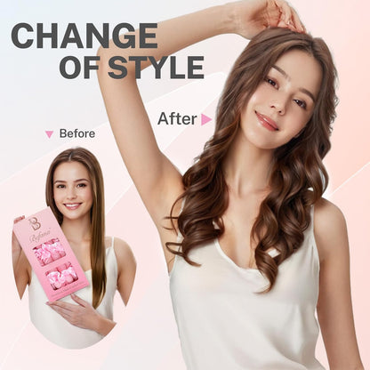 Satin Heatless Curling Set,Overnight Curls Hair Rollers with Hair Scrunchies,Sleep-Friendly Damage-Free Curlers for Soft Natural Waves (Pink)