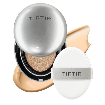 TIRTIR Mask Fit Aura Silver Cushion Foundation | Semi-glow Finish, Natural Coverage, Moisturizing, Lightweight, Korean cushion foundation (#24N Latte, Full Size, 0.63 Fl Oz)