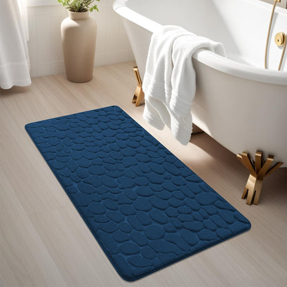 YIHOUSE Memory Foam Runner Rug, Cobblestone Bathroom Runner Rugs Super Water Absorbent Bath Mats for Bathroom Machine Washable Bath Rugs Runner for Hallway Bedroom Laundry Room(24 x 47,Dark Blue)