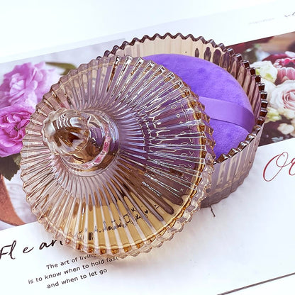 2 Pack Extra Large 5.2" Beige & Purple Powder Puffs and 5.3" Glass Container – Oversized Soft Body & Face Large Powder Puff Dusting Powder Jar Holder Case(Amber Glass)