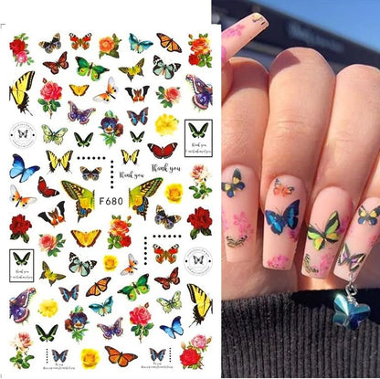 Butterfly Nail Art Stickers Decals 3D Butterfly Self Adhesive Nail Design Stickers Pink Blue Purple Butterflies Leaf Nail Decals for Women Girls DIY Butterfly Nail Stickers Decoration Supply 6 Sheets