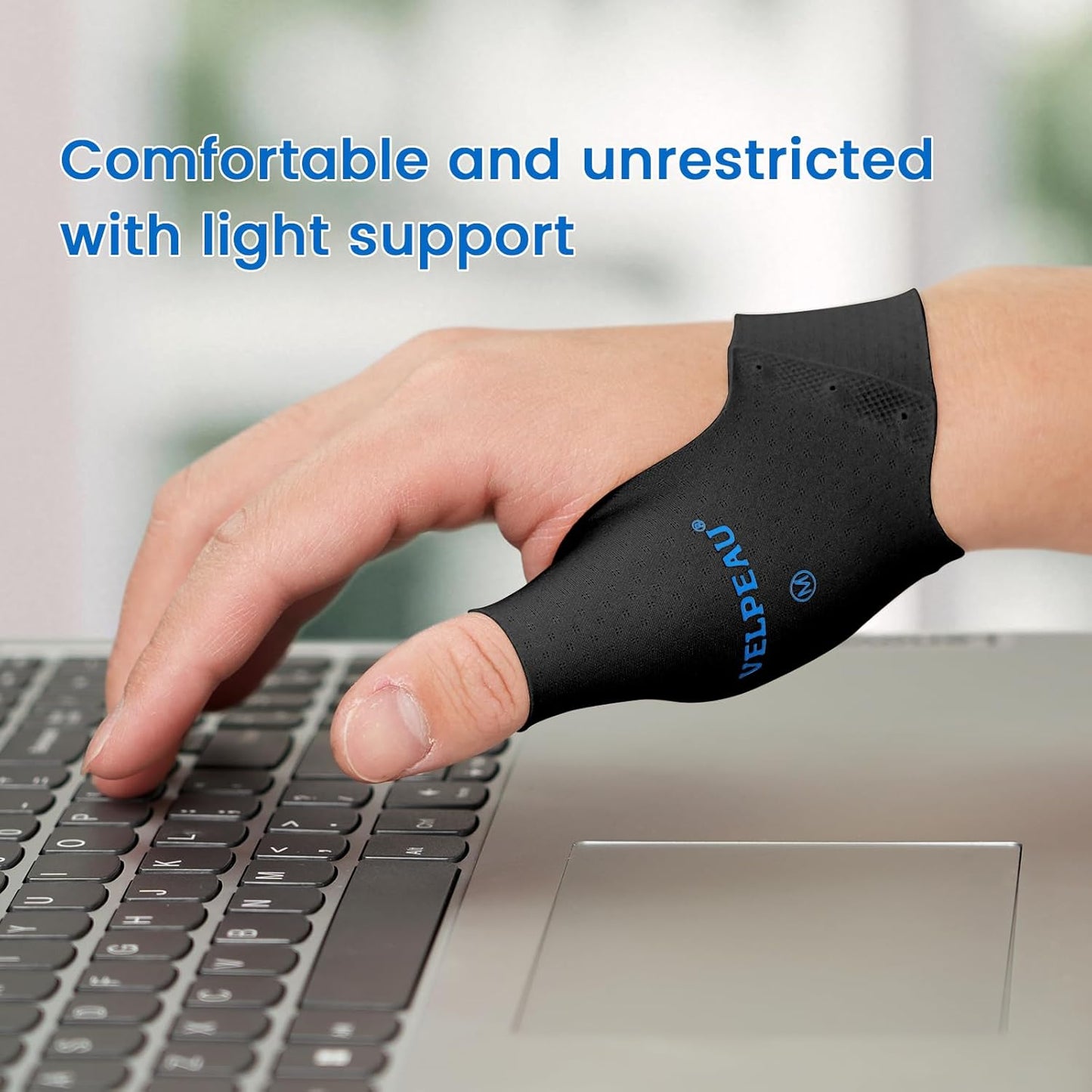 Velpeau Thumb Compression Sleeve for Tendonitis (Pack of 2), Seamless Technology, Gloves Wraps for Arthritis Pain Relief for Women & Men, Splint Liner, Fits Both Hands (Black, Short Version, L)