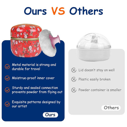 Body Powder Puff and Container for Dusting Powder, Women Powder Puff and Powder Case for Bath and Travel (Red Rose)