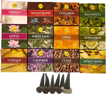 Sreevani Natural Masala Incense Cones and Holder Bundle, 120 Cones Total, Assorted #1