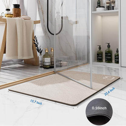 Diatomaceous Earth Bath mat Super Absorbent Bath Mat Non Slip Fast Drying Shower Rugs Stone Bath Mat for Bathroom Thin Bathroom Floor Mats Fit Under Door, Machine Washable, 15.7" x 23.6", Taupe
