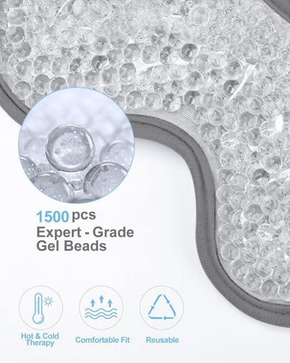 Luxtude Gel Eye Mask Cooling Eye Masks for Dry Eyes, Hot Cold Eye Ice Pack Reusable Cold Eye Mask, Frozen Cold Eye Compress for Puffiness/Dark Circles/Headaches/Eye Bags/Pain Relief (Gray)