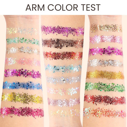 evpct 24 Colors Glitter Eyeshadows Palette Makeup for Women, Black White Pink Green Blue Rainbow Sparkle Neon Metallic Shimmer Shiny Eyeshadow Palette, Body Pressed Eye Shadow Glitter Palette Makeup