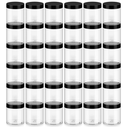 36 Pack 8oz Household Plastic Jars with Lids, BPA Free, Reusable, Refillable Transparent Cosmetic Containers for Bath Salts, Cosmetics, Powders, Beauty Product and Small Accessories, Black