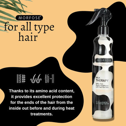 Morfose Professional Two Phase Leave-in Conditioner for Dry, Damaged, or Brittle Strands, Repairs and Protects, Damage, and Split Ends, 13.52 Fl Oz (Milk Therapy)