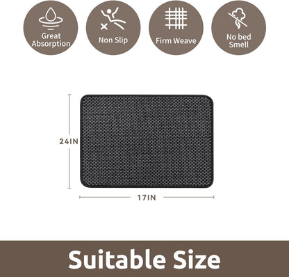 AMOAMI Chenille Bath Mat Super Absorbent Bathroom Mat Quick Dry Bath Mats for Bathroom Rubber Backed Bathroom Rugs Non Slip Washable Fit Under Door, Front of Bathtub, Sink, Darkgrey&Black 17"x24"