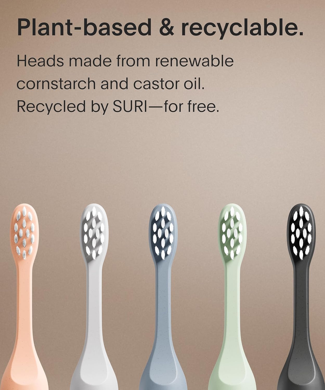 SURI Recyclable Plant-Based, Electric Toothbrush Heads - Built-in Tongue Scraper, Long Lasting Replacement Heads | Compatible Only Sonic Electric Toothbrush - Midnight Black, Pack of 3