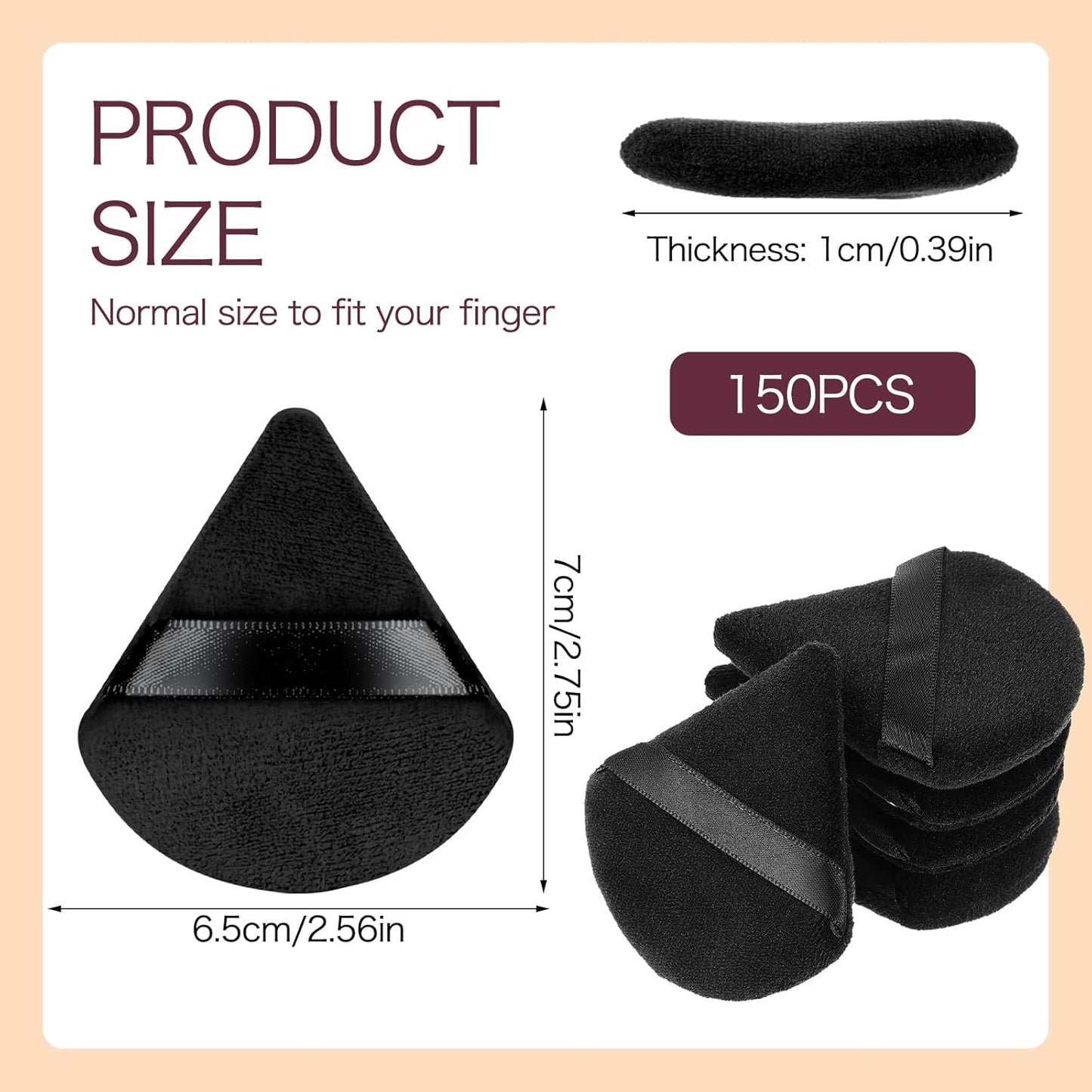 150Pcs Powder Puff Soft Makeup Puff for Loose Velour Triangle Powder Sponges for Setting Face Cosmetic Wet Dry Foundation Makeup Tools (Black)