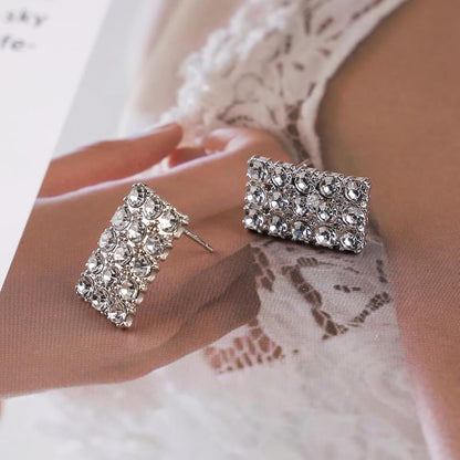 Vintage Rhinestone Square Earrings Square Crystal Earrings Silver Geometry Square Stud Earrings Sparkly Cz Bridal Earrings Jewelry for Women